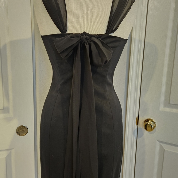 Betsey Johnson Black Wool Wiggle Cocktail Dress with Silk Chiffon Straps - Picture 8 of 8
